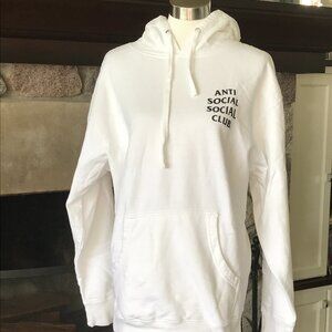 'Anti Social Social Club' Unisex White Pullover Hoodie with Graphic - Size Large